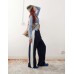 Reclaimed Vintage wide leg trouser with side contrast panel in navy Синий, XS - US 4-6