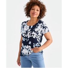 Women's Printed Scoop-Neck Short-Sleeve Top, Exclusively at Macy's Alice Indigo, S
