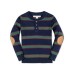 Boys Organic Long Sleeve Henley Pullover Sweater with Elbow Patches Navy collegiate green stripe, Medium