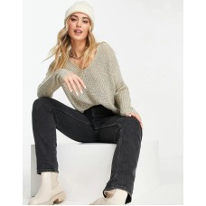 JDY lightweight v neck jumper in beige Бежевый, XS - US 2