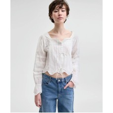 Petite Cotton Pleated Scallop-Hem Blouse, Exclusively at Macy's Белый, P/M