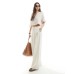 Bershka linen look short sleeve boxy shirt in beige stripe Бежевый, XS - US 2