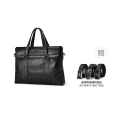GOLF Top Grain Cow Leather 15 Inch Laptop Bag, Crossbody Bag, Genuine Leather Briefcase Large Size Men's Black Black