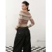 COLLUSION plated key hole striped knitted top in red Бордовый, L - US 10-12