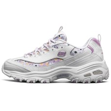 Skechers D'LITES 1.0 Cushioning Anti-Slip Wear-Resistant Breathability Low-Top Chunky Sneakers Women's White Purple 37.5