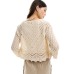 JDY 3/4 sleeve crop broderie cardigan in cream Бежевый, XS - US 2