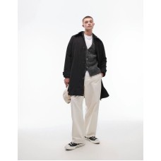 Topman hooded mac coat in black Черный, S - Chest 38