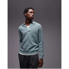 Mango knitted polo sweater in pale green Зеленый, L
