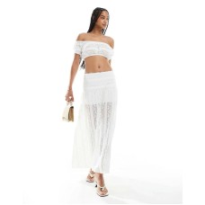 Pull&Bear lace bardot top co-ord in white Белый, XS - US 2