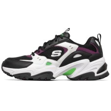 Skechers Stamina V2 Cushioned Wear-Resistant Breathable Low-Top Chunky Sneakers Men's Black White Green Purple 42