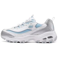 Skechers DLITES Slip-Resistant Breathable Low-Top Chunky Sneakers Women's Silver White Silver White, 35.5