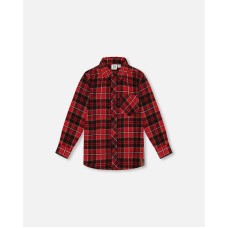 Big Boys Long Sleeve Button Down Flannel Shirt Plaid Black And Red Plaid Black and Red, 7