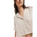 Bershka linen look short sleeve boxy shirt in beige stripe Бежевый, XS - US 2