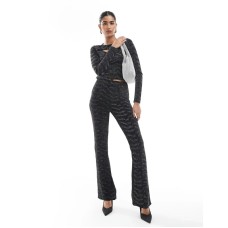 Vero Moda flared trouser co-ord in black and silver glitter Черный, XXS - 2XS