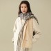 PEAK Knit Scarves Women's Black+Beige F, Plaid Fringe Elegance Scarves+Beige Thermal Hat