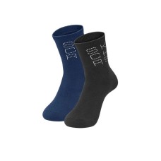 Skechers Mid Calf Socks Unisex 2 Pack 2 Pairs Set (Black+Cyan), M