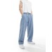 Pull&Bear stitch detail jeans in mid blue Синий, XL