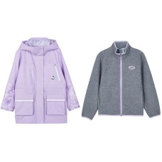 Skechers Casual Sportswear Orchid Bloom Purple+Gray Teenagers 160, Set (Orchid bloom purple hooded jacket + gray stand up collar jacket)