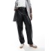 ASOS DESIGN Curve faux leather straight leg trousers in black Черный, US 16