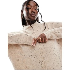 Yours high neck jumper with seam detail in neutral speckle print Бежевый, US 14-16