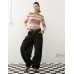 COLLUSION plated key hole striped knitted top in red Бордовый, L - US 10-12