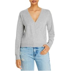 Aqua Cashmere Womens Faux Wrap Cashmere Wrap Sweater Grey L