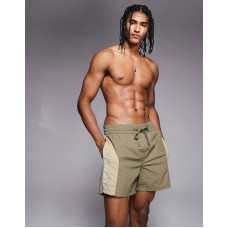 Bershka side panelled deatiled swimshorts in green Зеленый, L