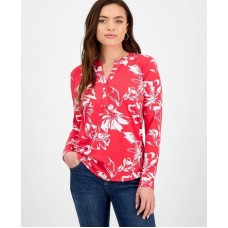 Petite Floral Button-Placket Top, Exclusively at Macy's Freya Bloom, P/XS