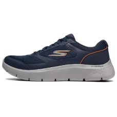 Skechers Go Walk Fle Cushioned Slip Resistant Low Top Casual Shoes Men's Blue Orange темно-синий/оранжевый, 41