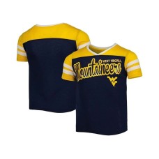 Big Girls Navy West Virginia Mountaineers Practically Perfect Striped T-shirt Синий, L