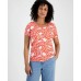 Women's Printed Scoop-Neck Short Sleeve Top, Exclusively at Macy's Milo Orange, S