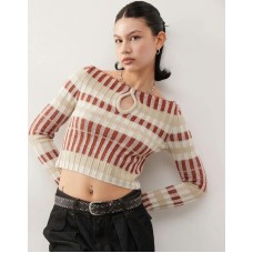 COLLUSION plated key hole striped knitted top in red Бордовый, L - US 10-12