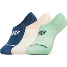 Skechers Colorful No Show Socks Unisex 3 Pack 3 Pack (Green Blue/Ecru/027U), S