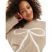 Cotton On luxe crew pullover knitted jumper in cream with bow intarsia Bow intarsia, XS - US 4