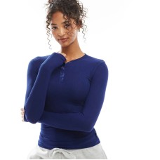 Cotton On sleep recovery henley long sleeve pyjama top in blue Голубой, M - US 8