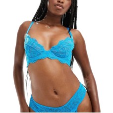 ASOS DESIGN Sienna lace underwired plunge bra in blue Синий, US 32 B