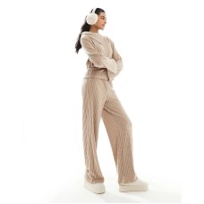 Vero Moda ribbed jersey wide leg trouser co-ord in beige Серый, XS