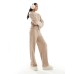 Vero Moda ribbed jersey wide leg trouser co-ord in beige Серый, XS