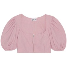 GANNI Drapey Melange Cropped Zipper Blouse 'Pink' Розовый, 36