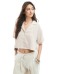 Bershka linen look short sleeve boxy shirt in beige stripe Бежевый, XS - US 2