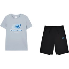 Skechers Casual Sportswear Pearl Blue Kids' Set (Pearl Blue/01MZ), T-Shirt+Shorts, 160