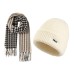 PEAK Knit Scarves Women's Black+Beige F, Plaid Fringe Elegance Scarves+Beige Thermal Hat