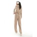 Vero Moda ribbed jersey wide leg trouser co-ord in beige Серый, XS