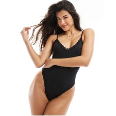 ASOS DESIGN Tia super soft microfibre soft body with lace trim in black Черный, US 8