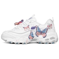 Skechers D'LITES 1.0 Cushioning Anti-Slip And Wear-Resistant Low-Top Casual Shoes Women's White Multicolor Butterfly 35