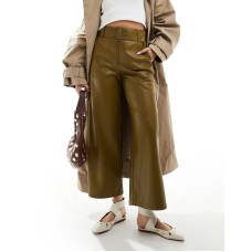 ASOS DESIGN faux leather belted trouser in khaki Зеленый, US 2