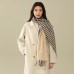 PEAK Knit Scarves Women's Black+Beige F, Plaid Fringe Elegance Scarves+Beige Thermal Hat