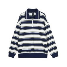 Skechers Colorful Sweatshirts Unisex Navy Blue White Mixed Color Stripes 03UB Navy Blue-White Mixed Color Stripes-03UB, L