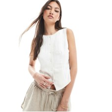 Stradivarius crinkle buttoned vest top in white XS - US 2