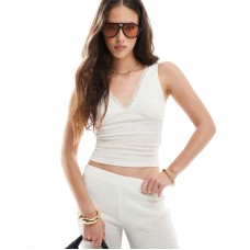 Bershka lace detail plunge top co-ord in ecru XS - US 2